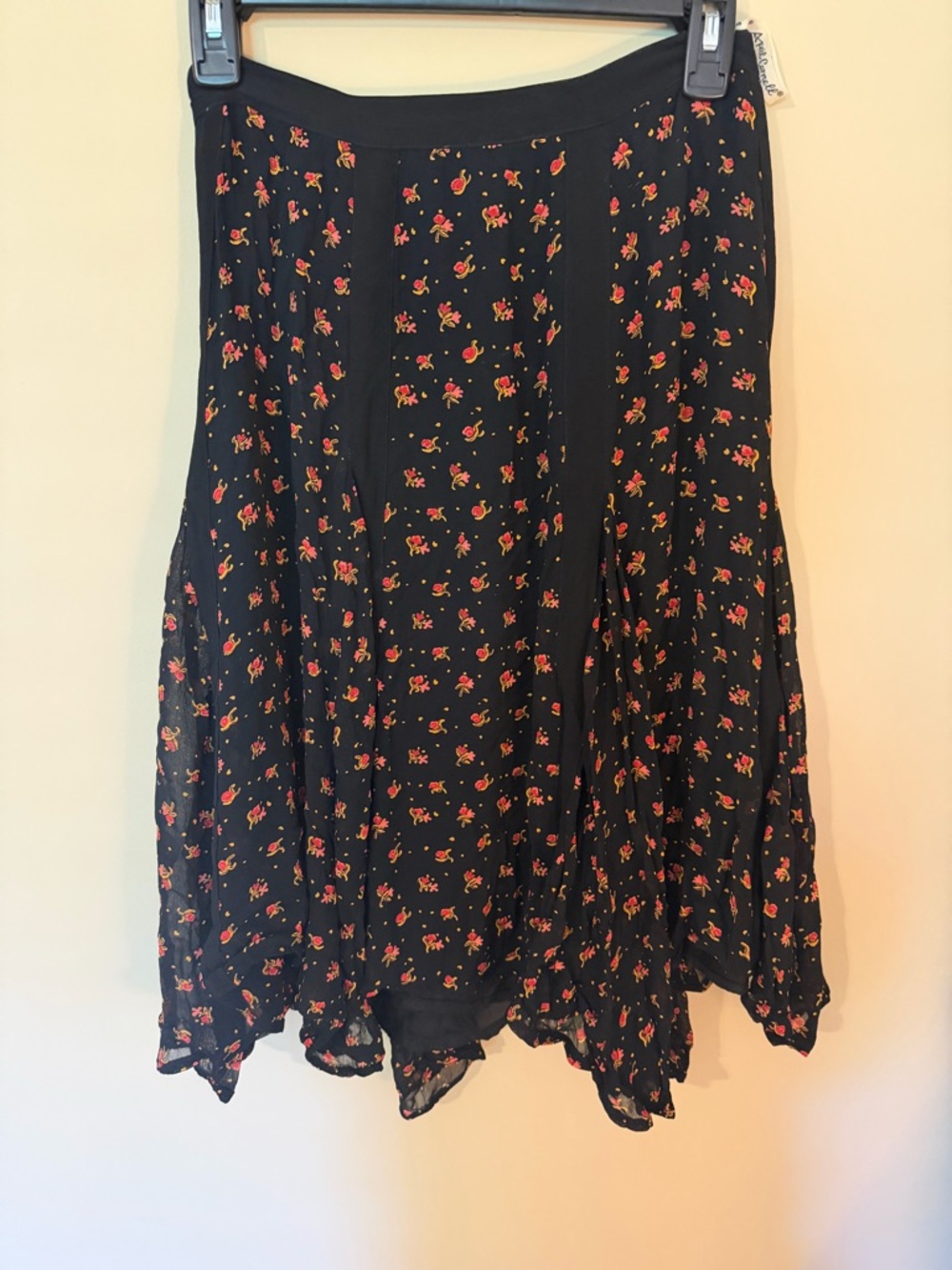 Vintage April Cornell Floral Black Asymmetrical Skirt S grunge goth dark fairy